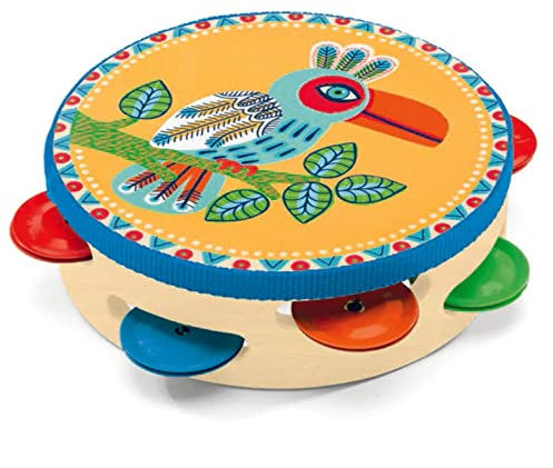 Djeco 5640138 buntes Tamburin Musikinstrument, Multicolour