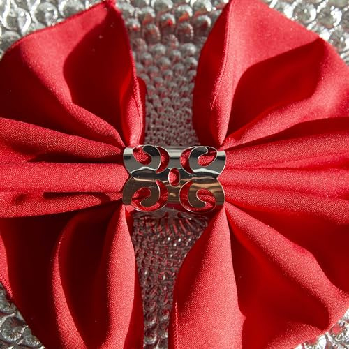 Decor Essentials Premium Aluminium Elegant Napkin Rings Pack of 6 Silver Cut Out Design Xmas Events Weddings