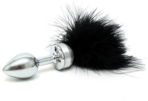 Rimba Bondage Play Edelstahl mit Feder Buttplug, Schwarz/Silber, Ø 3 x 7,3 cm