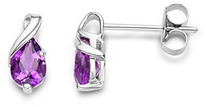 Miore Ohrringe Damen tropfen Ohrhänger mit Edelstein/Geburtsstein Amethyst in lila aus Weißgold 9 Karat / 375 Gold, Ohrschmuck