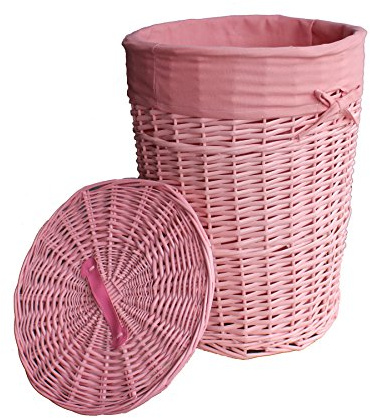 dvier Cesto portabiancheria in Vimini, con Coperchio, Colore: Rosa, Durchmesser 46cm, Höhe 62cm