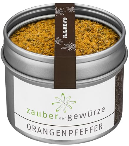 Zauber der Gewürze Orangenpfeffer, gemahlen, raffinierte Pfeffer-Mischung mit exotisch-fruchtiger, mittlerer Schärfe und herrlichem Duft, Top-Qualität in wiederverschließbarer Aroma-Dose, 75 g