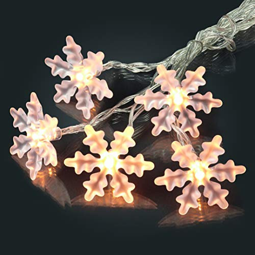 hellum Lichterkette Innen mit Schneeflocken, 10 LED Schneeflocken warmweiß, 1,35m beleuchtete Länge batteriebetrieben, transparentes Kabel, Weihnachtsbeleuchtung Innen Fenster, Weihnachtsdeko 566109
