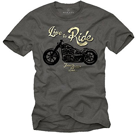 T-Shirt mit Motorrad Motiv für Herren LIVE to Ride Evolution Dunkelgrau XXL