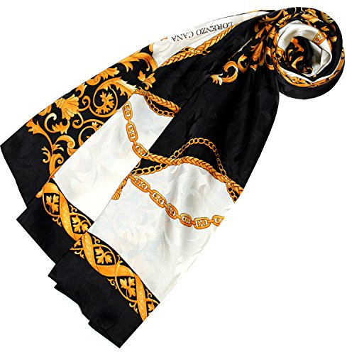 Lorenzo Cana - Luxus Seidentuch Damast 100% Seide gewebt bedruckt 88 cm x 88 cm opulentes gold schwaz weiss Barock Muster Tuch Halstuch 89136