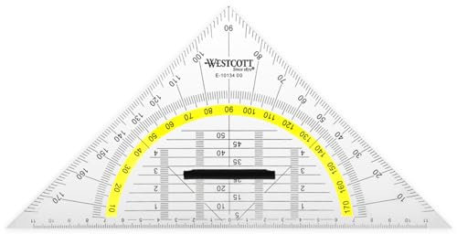 Westcott Goniometro 22 cm con manico staccabile | Goniometro in plastica trasparente con scala gialla | Scala tecnica e goniometro per scuola, università o ufficio | E-10134 00