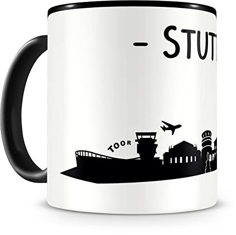 Samunshi® Stuttgart Skyline Tasse Kaffeetasse Teetasse H:95mm/D:82mm schwarz