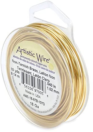Artistic Wire 1.0 mm Alambre de latón Resistente al deslustre, Dorado, 18 Gauge / 10 yd