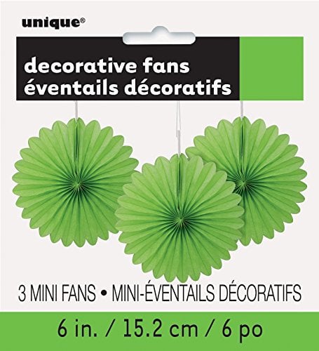 Unique Party 63258 - Mini Lime Green Tissue Paper Fan Decorations, Pack of 3