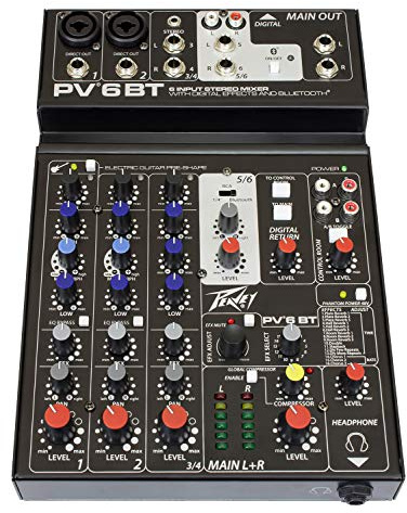 Peavey PV6BT DJ Mixer, 6 Channel With Bluetooth, Small