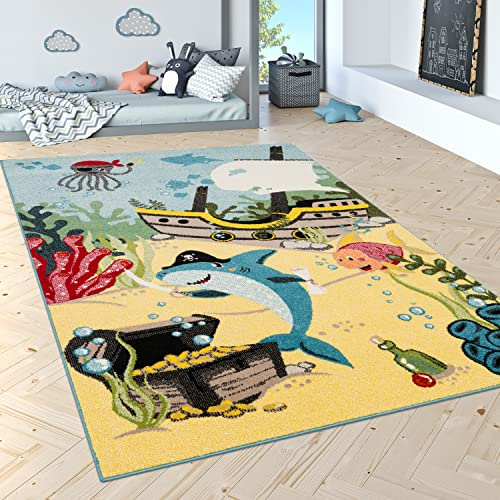 Paco Home Kinderteppich Clown Fisch Aqua Kinderzimmer Teppich In Türkis Grün Creme Pink, Grösse:190x280 cm