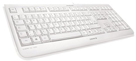 CHERRY KC 1068, UK Layout, QWERTY Keyboard, Easily Disinfectable, Waterproof Wired Keyboard, Whisper-Quiet Keystrokes, White-Grey