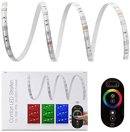 7m LED Strip Light - 12V LED Streifen IP65 RGB 30 LED/m Funk-SET & Netzteil, dimmbar, mit Fernbedienung, selbstklebend