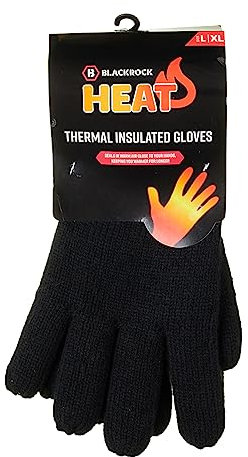 Blackrock HEAT Black Thermal Gloves, Mens and Womens, Winter Gloves, Accessories, Warm, Heated Clothing, Wooly, Warm, Hiking, Fleece, Size - Large/XL