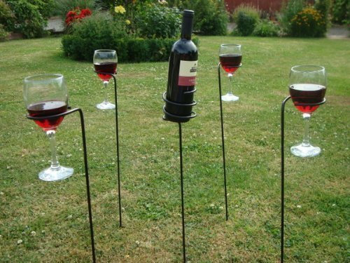 Garden Wine and Glass Holder - These Wine Bottle Glass Holders are Ideal for Your Barbecue, Beach Party or Event - 100% Lifetime Guarantee