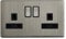 Double Wall Socket Switched Gloss Brushed Chrome 2 Gang Screwless 13a Double Pole N410DME