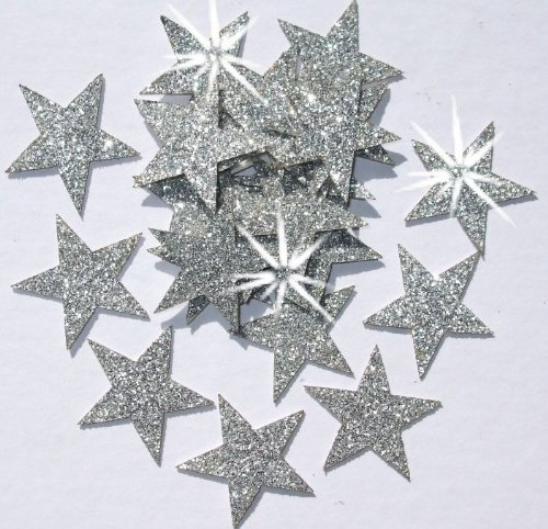 48 Silver Fabric Glitter 1 Inch 25mm Stars Iron-On