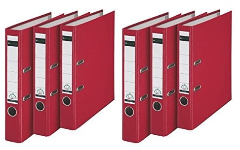 Leitz 101550xx Qualitäts-Ordner Plastik 180A mit Schlitzen A4 (schmal, rot, 6er Pack)