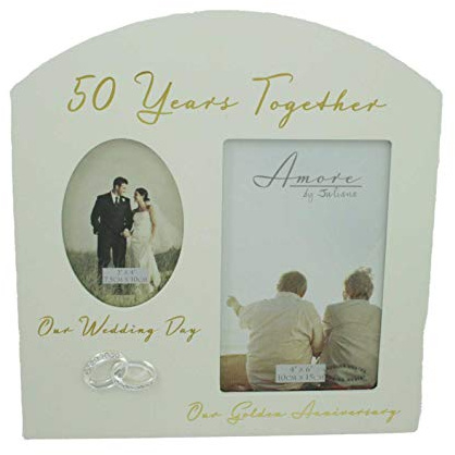 Amore Golden 50Th Anniversary Wedding Cream MDF Double Photo Frame 6X4 Fw82950