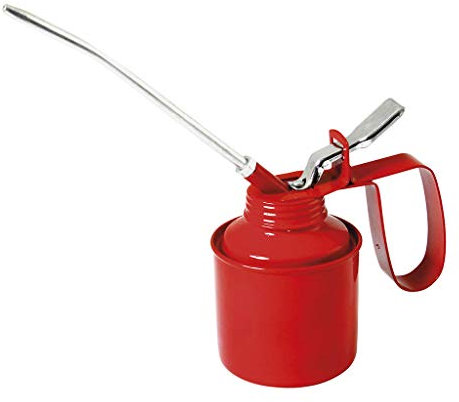 COGEX - Burette à huile en métal - 250ml - Avec bec fixe - Matériau: Métal - Corps et poignée peint en rouge - Gachette et bec verseur chromé