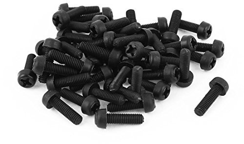 sourcing map Tornillos de máquina de cabeza plana Phillips de plástico M3 x 10 mm Negro 50 PCS