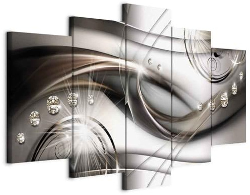 B&D XXL - Leinwandbild Abstrakt Diamant Perlen, 200x100 cm, 5-teilig | Hochwertige Leinwand, sofort aufhängbar, ideal fürs Wohn- oder Schlafzimmer, wasserfest und lichtecht, langlebig, stilvoll