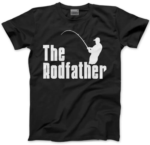 HotScamp The Rodfather Mens T Shirt - Fishing Clothing for Men - Fishing Gear - Funny Dad Tshirt - Black, M