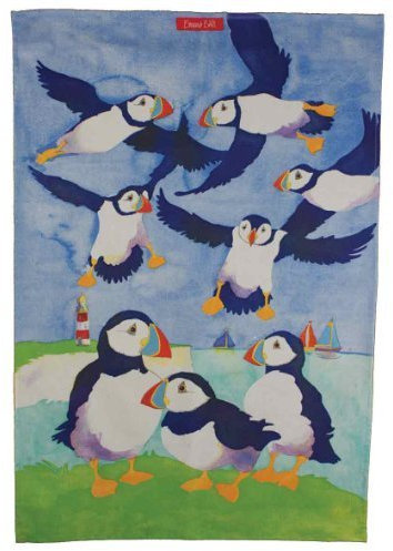 Emma Ball By The Seaside Puffin design tea towel by Emma Ball