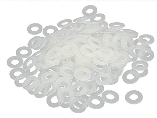 sourcing map 200 Stück Nylon Unterlegscheiben Distanzstücke Dichtungen Verschluss Grau Weiß M5 x 10mm x 1mm