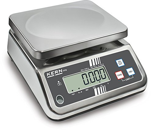 KERN Robuste, platzsparende Tischwaage mit Eichzulassung [M] [Kern FFN 6K2IPM] geschützt durch Edelstahl und IP65, Wägebereich [Max]: 6 kg, Ablesbarkeit [d]: 2 g