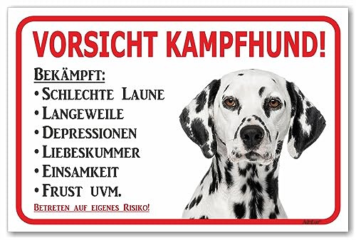 AdriLeo Schild - Vorsicht Dalmatiner schwarz/weiß - Kampfhund - (20x30cm) / Achtung Hund Wachhund deutscher Hund robust langlebig UV-beständig wetterfestes Warnschild
