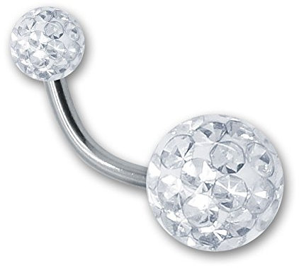SoulCats Bauchnabelpiercing Piercing Banane mit Kristall Kugel Gel Epoxy Überzug Stab 1,6, Farbe: weiß;Länge: 12 mm