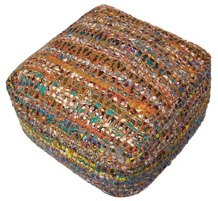 Homescapes Chindi Sitzwürfel Fußhocker quadratisch Ethno Look bunt 60 x 60 x 30 cm