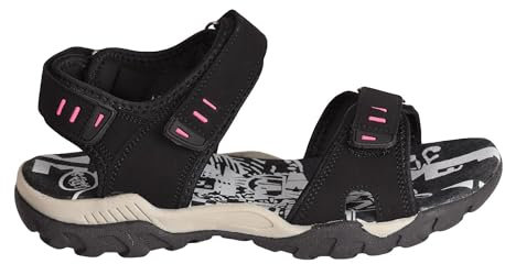Ladies Womens PDQ Black Taupe Sports Trail Walking Hook & Loop Fastening Sandals Sizes (UK6/EU39, Black)