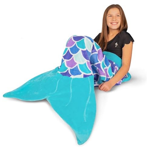 Fin Fun Meerjungfrau Decke für Mädchen und Damen - Kuscheldecke zum reinschlüpfen für Meerjungfrauen Fans - erhältlich in 60 x 130 cm und 70 x 170 cm