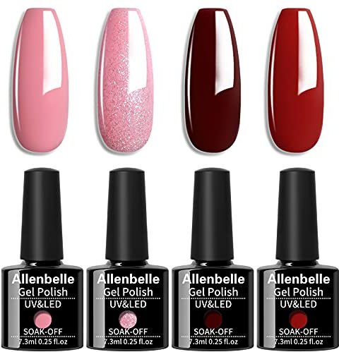 Allenbelle UV Nagellack Soak Off UV Gel Nagellack Nail Art Top Coat Base Coat (7.3ml/pc Lot de 4) 049