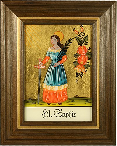 Hinterglaswerkstätten - Hl. Sophie, Wandbild, Rahmen, Handbemalt, Metallic, Gemalt, Wandmontage, Historisch, Innen, 16L x 12.5B cm, Wohnzimmer, Schlafzimmer, Küche, Badezimmer, Es, Wohnzimmer