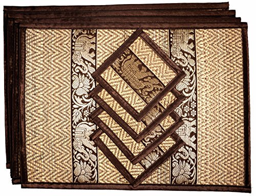 CCcollections Handgewebte Tischsets und Untersetzer aus Korbgeflecht Alternative zu Kunststoff hitzebeständig leicht zu reinigen perfekt für die Esstischdekoration (Mittel Braun)
