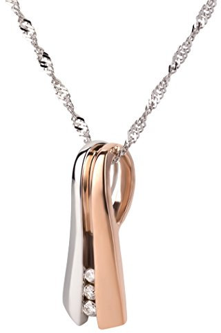 Ardeo Aurum Damen Anhänger mit Kette Collier aus 375 Gold bicolor Weißgold Rosegold mit 0,03 ct Diamant Brillant Singapurkette Halskette