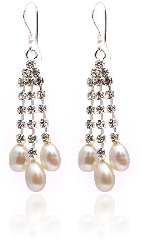 Sweet & Happy Girl's Store 5-6mm - 7-8mm dunkelbraun Perle baumeln Ohrringe Sterling Silber Haken