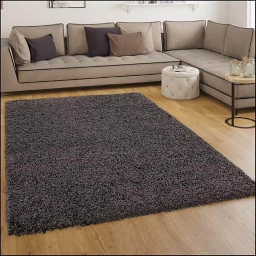 Paco Home Shaggy Hochflor Langflor Teppich Sky Einfarbig in Anthrazit, Grösse:70x140 cm