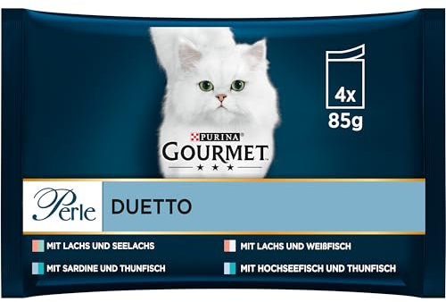 PURINA GOURMET Perle Duetto Katzenfutter nass, Fisch-Variationen, 12er Pack (12 x 4 Beutel à 85g)