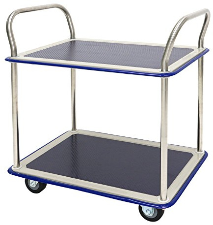 T-EQUIP TW-120 Etagenwagen, verchromt, 2 Etagen, LxBxH: 744 mm x 484 mm x 860 mm, Tragfähigkeit 220 kg, Edelstahl/Blau
