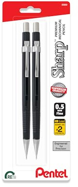 Pentel® Automatic Sharp™ Druckbleistifte, 0,5 mm, schwarz, 2 Stück