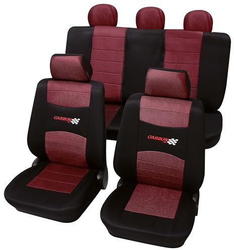 PETEX Auto Sitzbezüge Universal Komplett Set 11-teilig - Carbon rot, Eco Class mit SAB 1 Vario