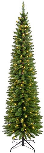 WeRChristmas Pre-Lit Pencil Christmas Tree with 180 LED Lights, 6.5 feet/1.95 m - 25 x 25 x 213 cm, Green