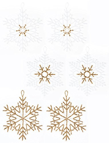 Plauener Spitze BaumbehangSchneeflocke 6-er Set, Deko, Anhänger, Schmuck (Gold)