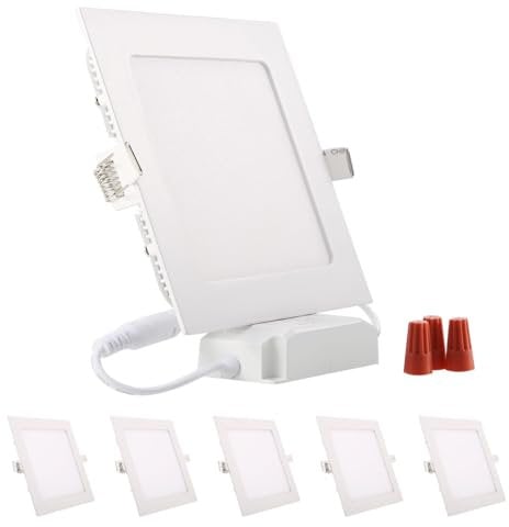 Greenclick 5er 9W LED Panel Weiß eckig Deckenleuchte Dimmbar Einbaustrahler, extrem flach,220V 720Lumen ersetzt 60W Leuchtstoffröhren LED Deckenleuten (3000k, 9w eckig Panel)