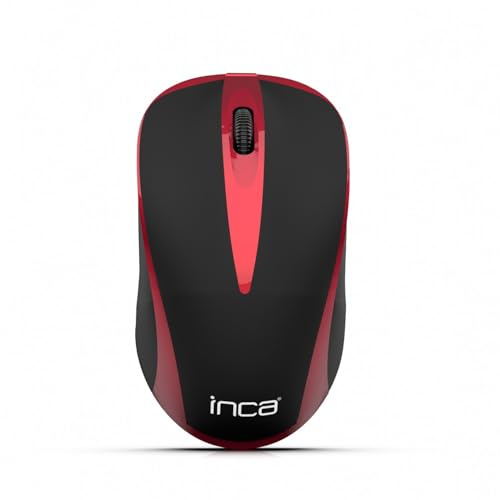 İnca IWM-221RSK Kabellose Maus 2.4 GHz Funkmaus, Ergonomisches Design, Gummi-Textur, 800-1600 DPI Optisch Einstellbar, Nano USB Empfänger, Energiesparend | Rot/Schwarz