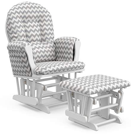 Storkcraft Premium Hoop Glider & Ottoman, White/Gray Chevron